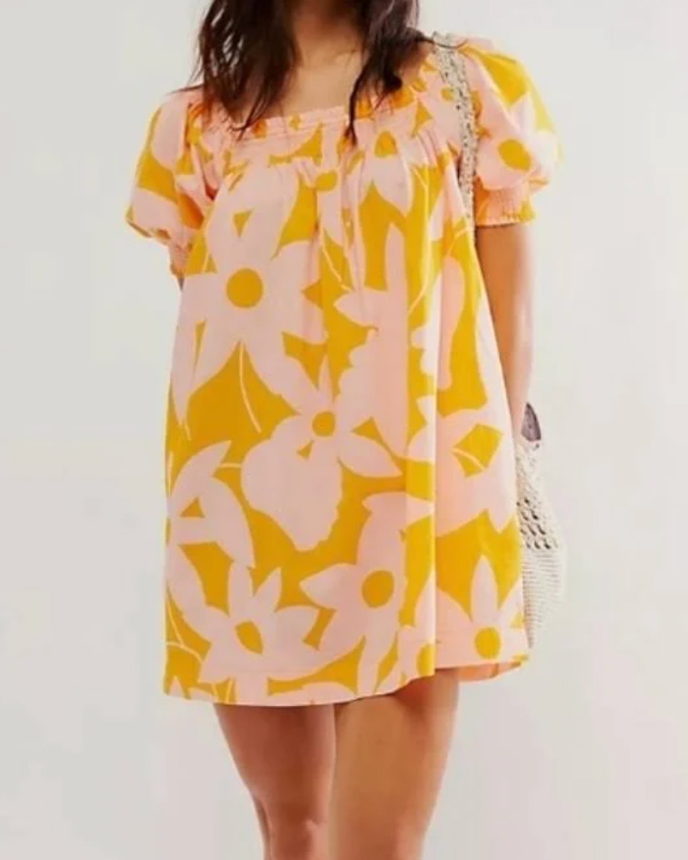 NEW FREE PEOPLE TANGERINE COMBO FLORAL MILA PRINTED MINI DRESS SZ L